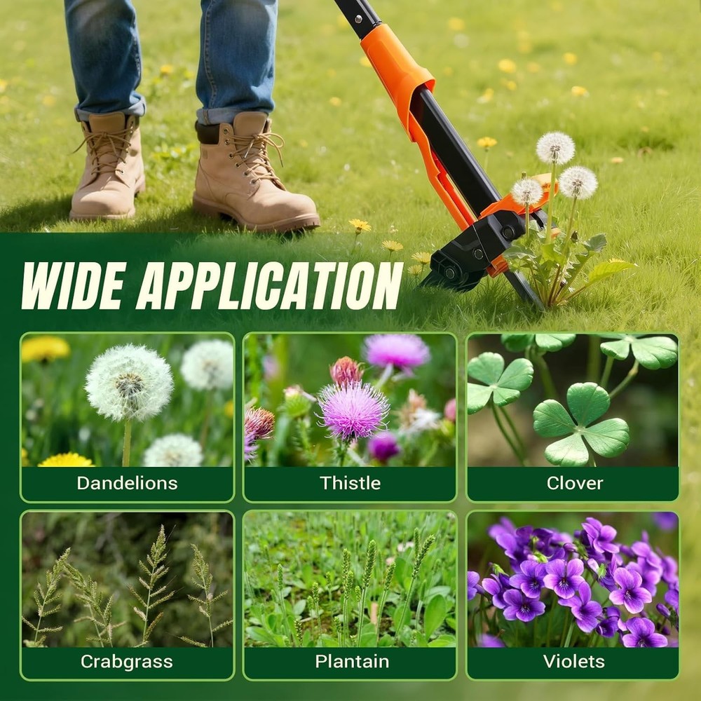 Heavy-Duty Weed Puller Tool - 39-46 Inch Adjustable Handle, No Bending Needed