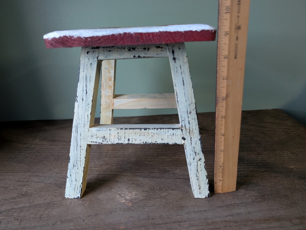 Snowman Christmas 'Let It Snow' Stool Hand Painted Primative Rustic Distressed