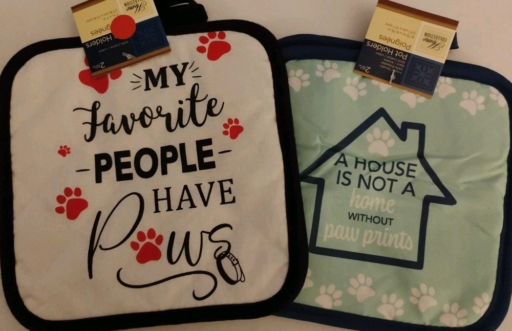 2 Sets Printed Kitchen Pot Holders(7"x7') Pet Themed