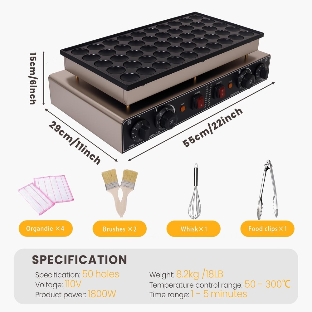 50PCS Mini Dutch Pancake Baker 900W Non-stick Waffle Maker Machine Breakfast