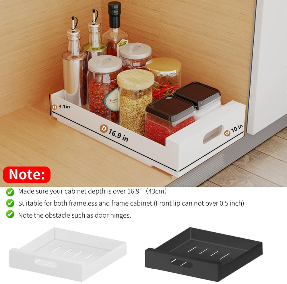 2 Pack Pull Out Cabinet Organizer Adhesive, 10" Wide 16.9" Deep Pull Out Drawers