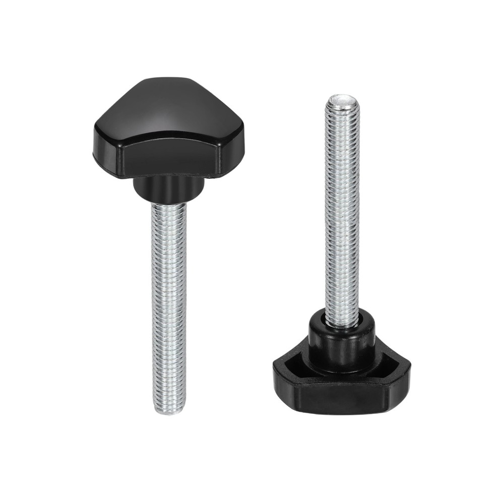 2 Pcs M8 x 50mm Male Thread Triangle Handle Knobs Hand Clamping Screws Black