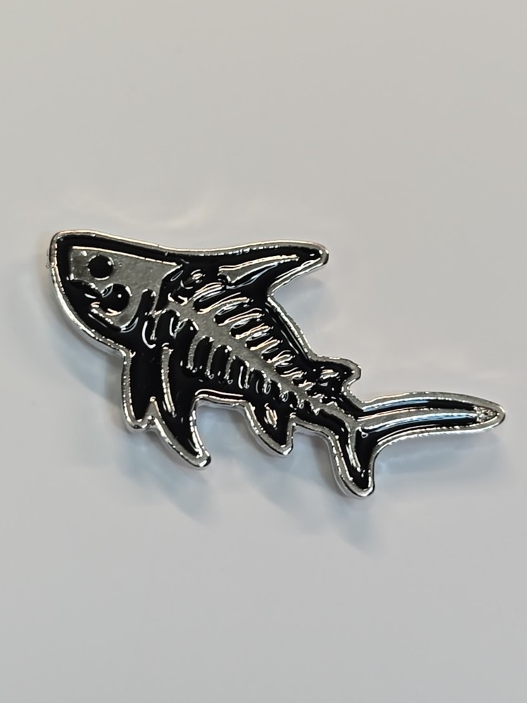 Skeleton Fish Lapel Pin Black & Silver Colors