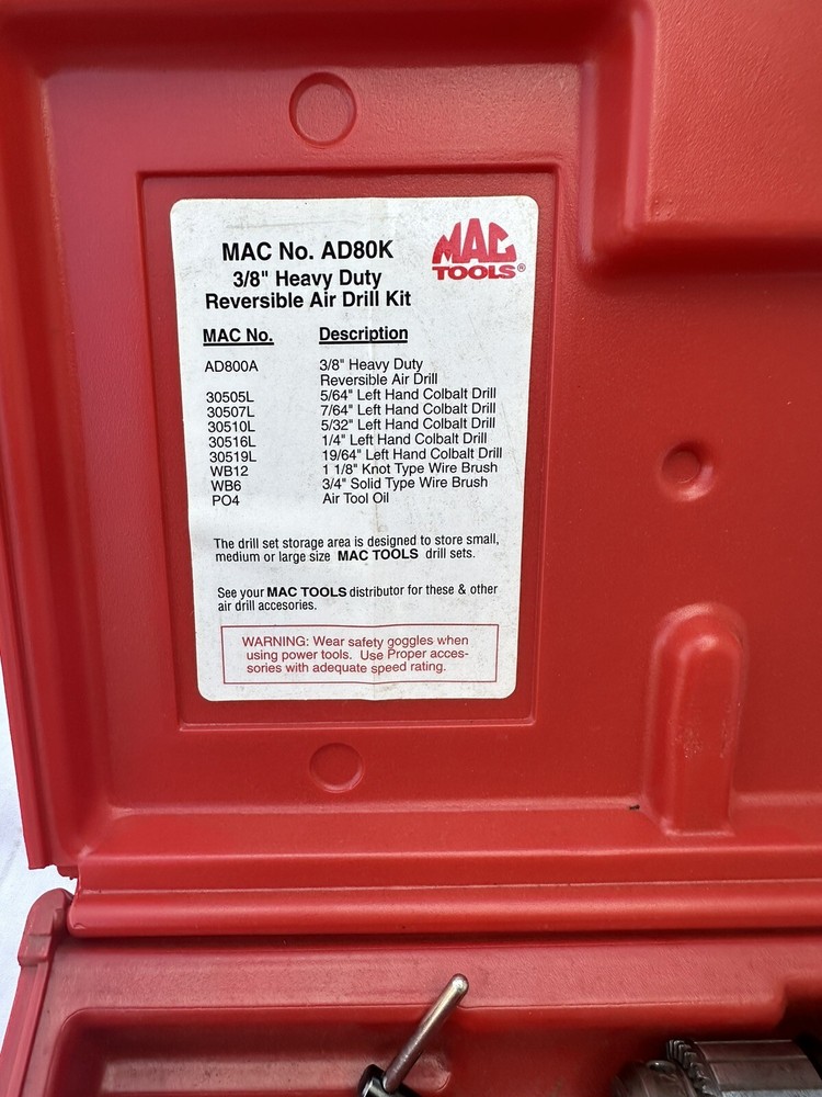 MAC TOOLS HEAVY DUTY PNEUMATIC REVERSIBLE AIR DRILL #AD800 W/case