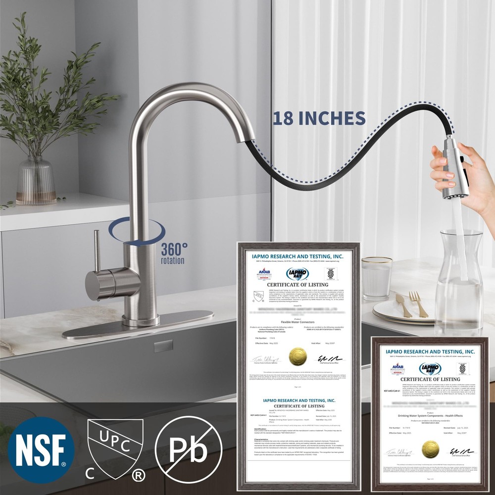 HANGE Kitchen Faucet with Pull Down Sprayer,Brushed Nickel Brushed