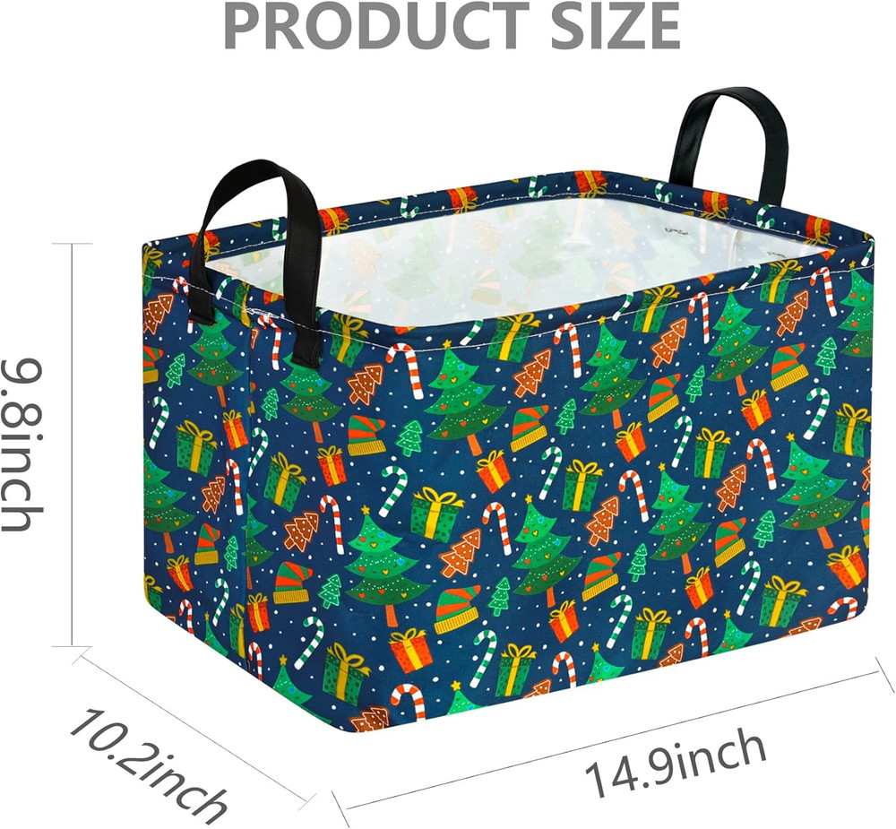 Rectangular Christmas Basket Storage Bin Collapsible Nursery Hamper Book Shel...