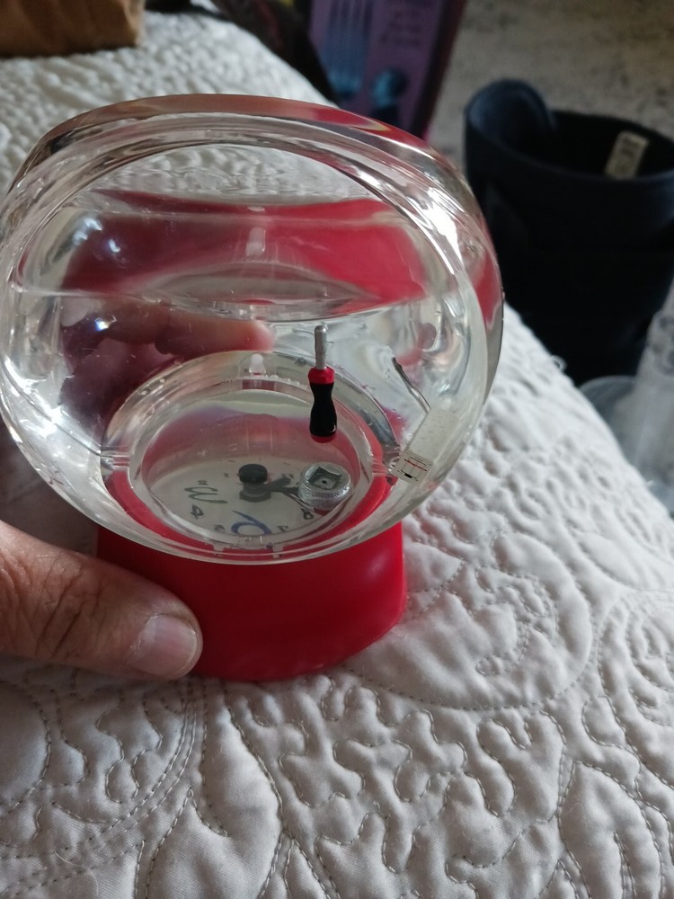 Snap-on Vintage Desk Image Liquid Filled Clock Globe RARE