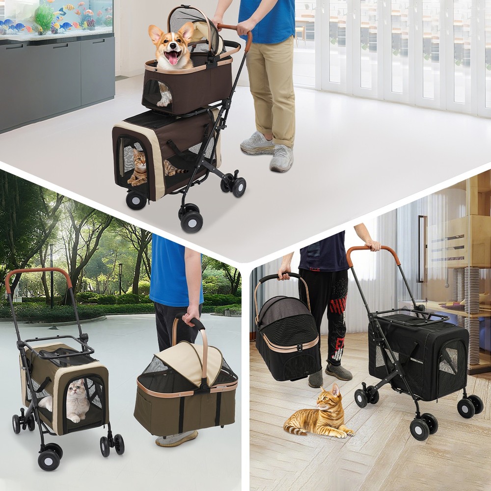2 Tiers Foldable Dog&Cat Pet Stroller for Small & Medium Dogs 3 Colors Optional