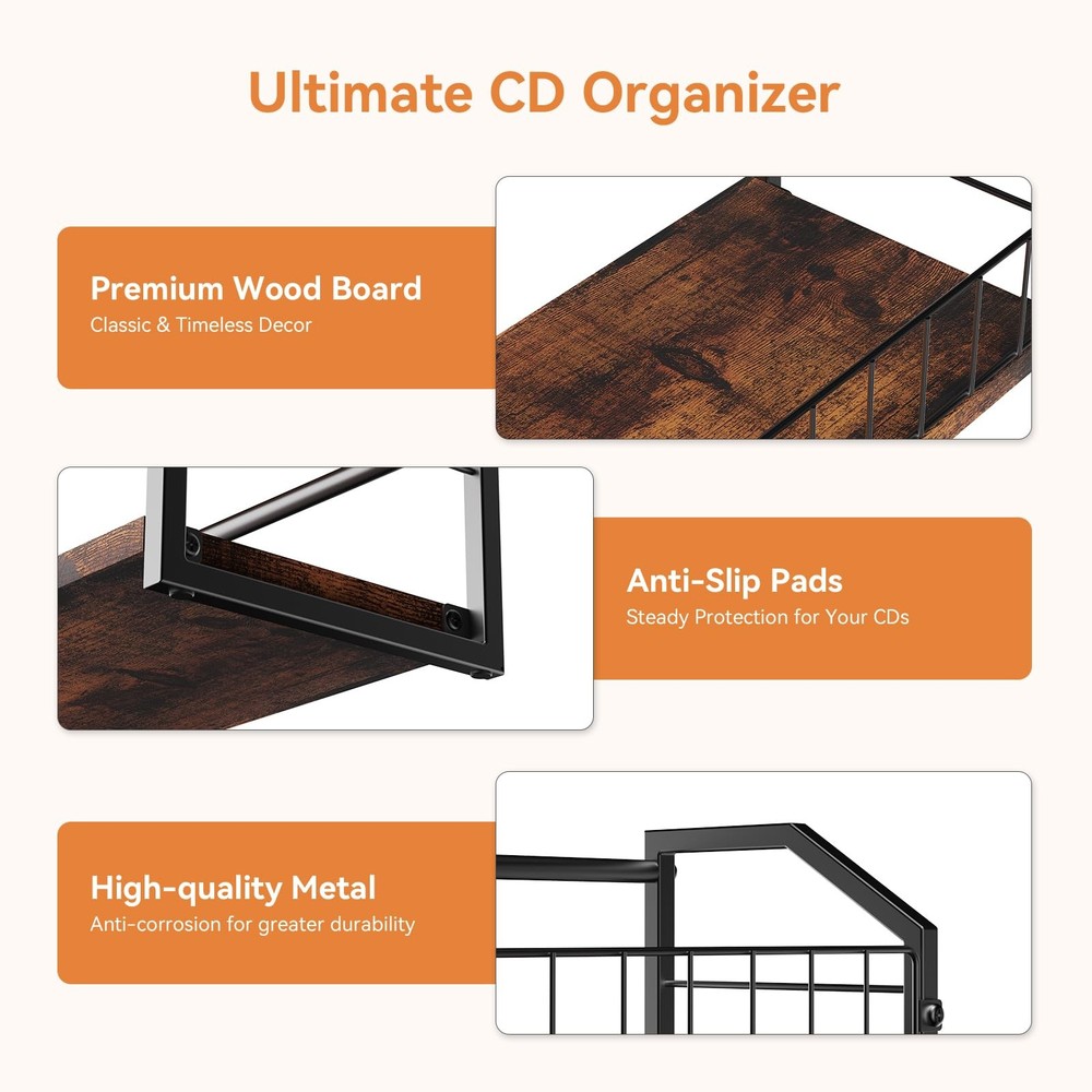 2-Tier CD Holder, CD Storage Shelf for Display, CD Organizer with Dispay Top ...
