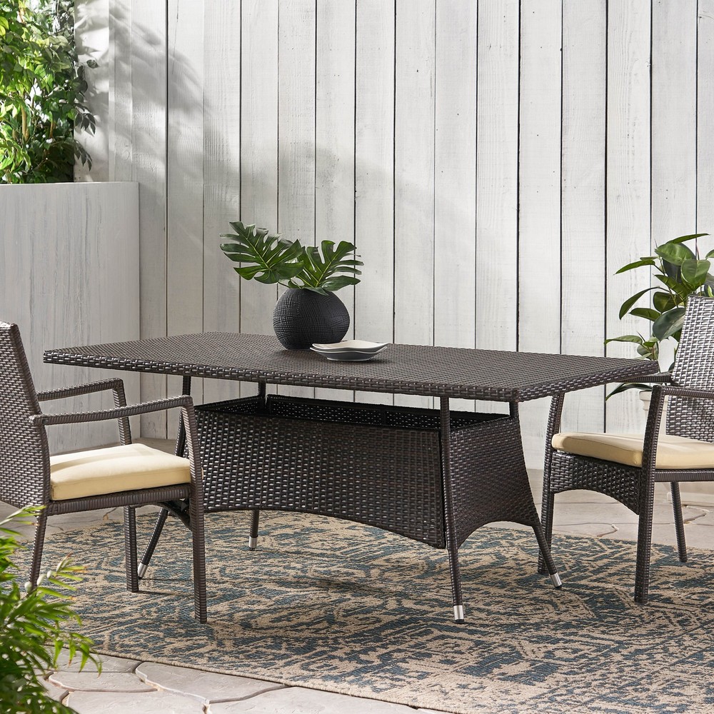 CORSICA Rectangular Outdoor Dining Table Brown PE Rattan Wicker Iron Frame