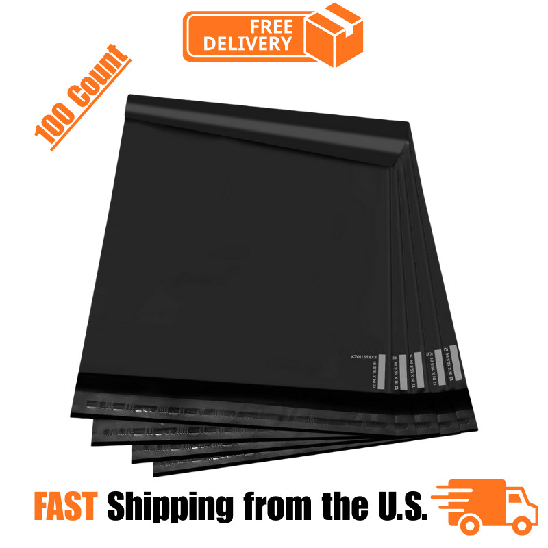 200 Poly Mailers 10x13 Black Self Seal Packaging Envelopes Bulk Pack for Mailing