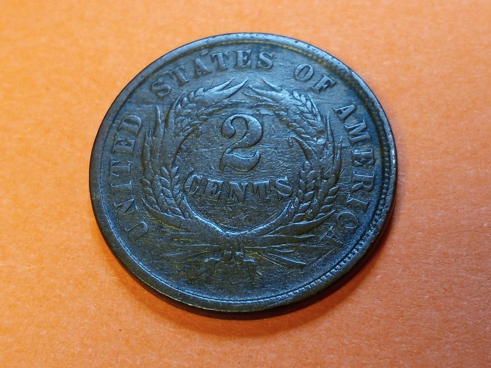 1864 2 Cent Piece with both a Rim Cud & Pre Cud