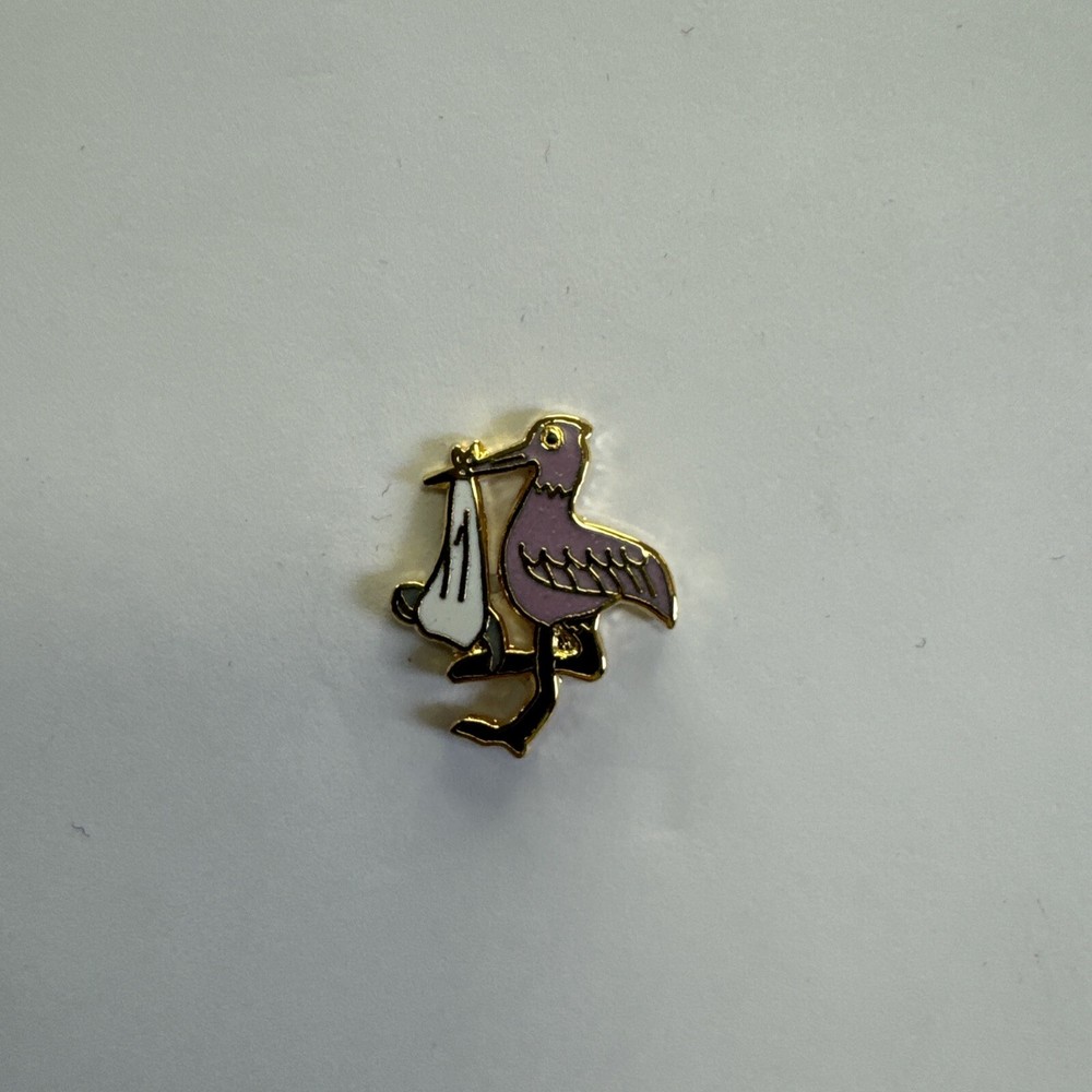 Stork Pink, White And Gold Pin - New
