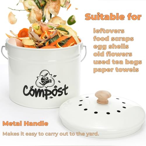 Small Kitchen Compost Bin, 1 Gallon Odorless Composter Container, Food Waste
