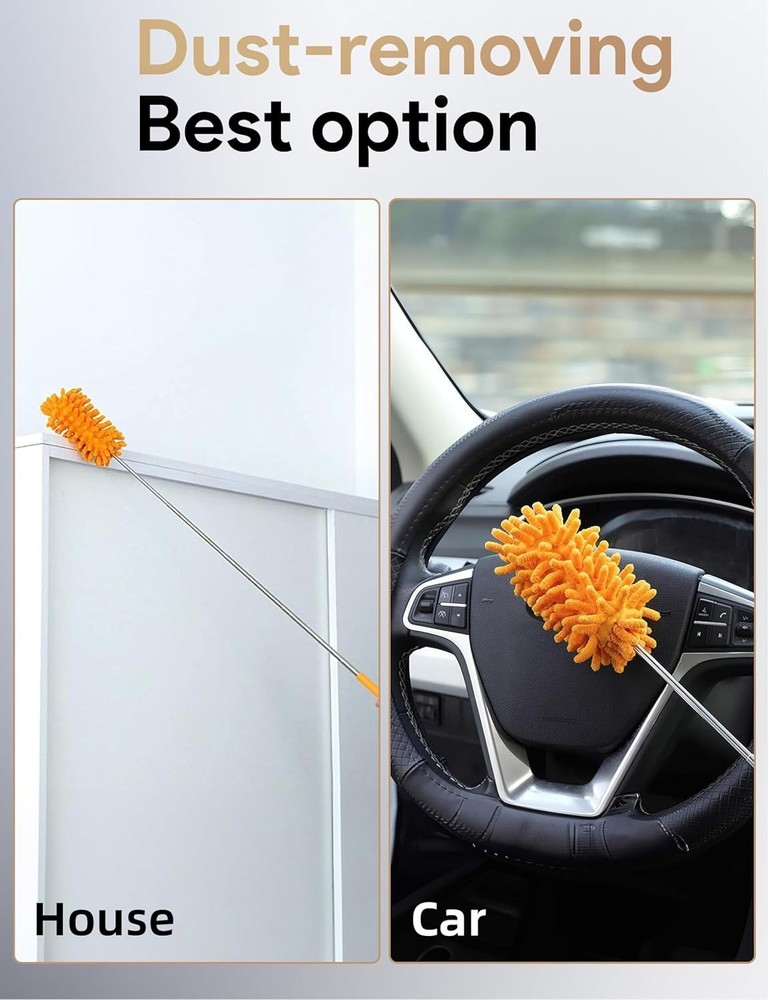 Tukuos Microfiber Duster with 2 Replaceable Heads & Extendable Pole for Cleaning