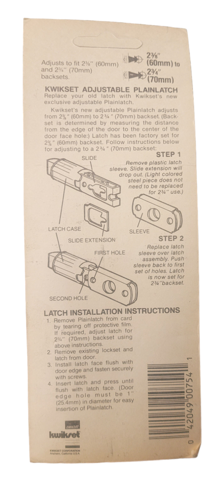 Kwikset 2947 Adjustable Reaplacement Plain Latch