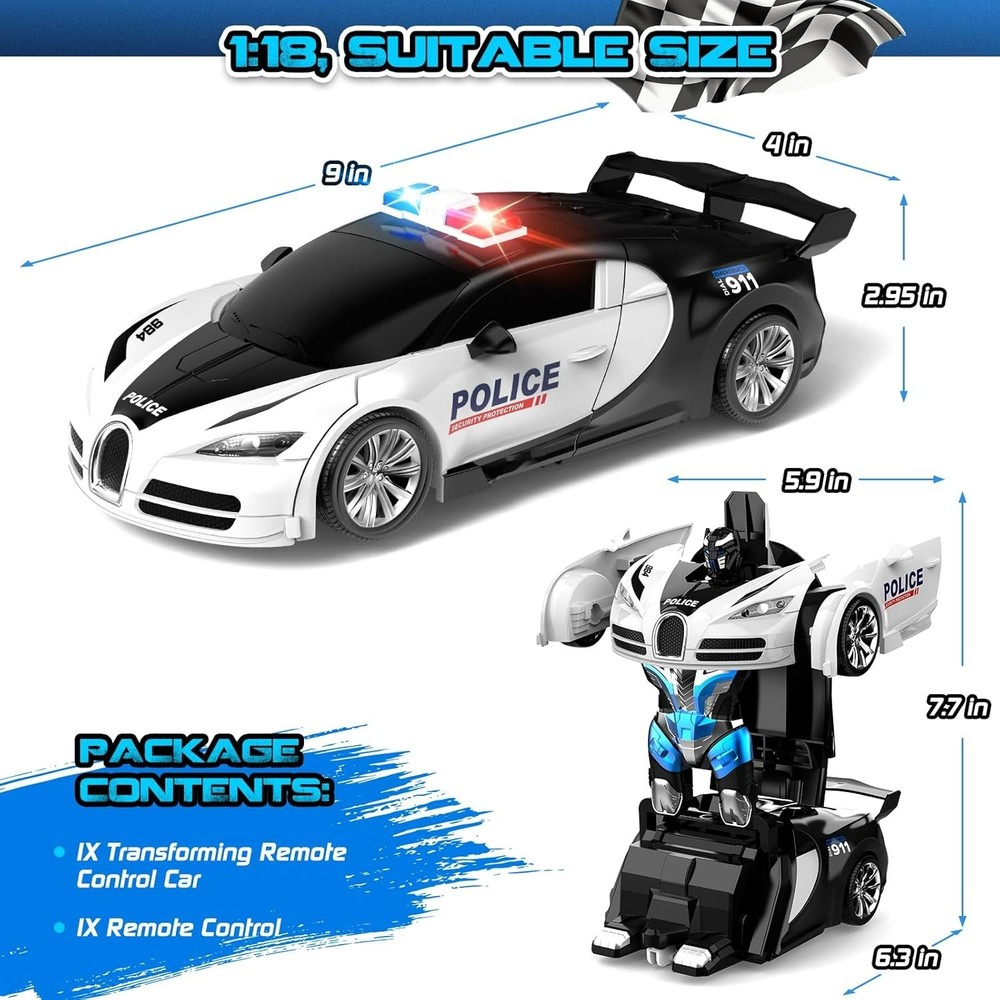 Coche de control remoto, robot transformable con un solo clic - Blanco