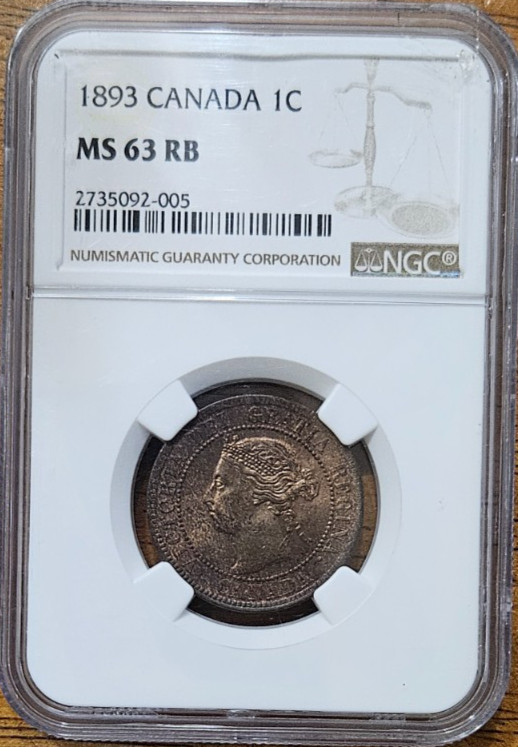 1893 Canada 1C Cent NGC MS 63 RB #AB741