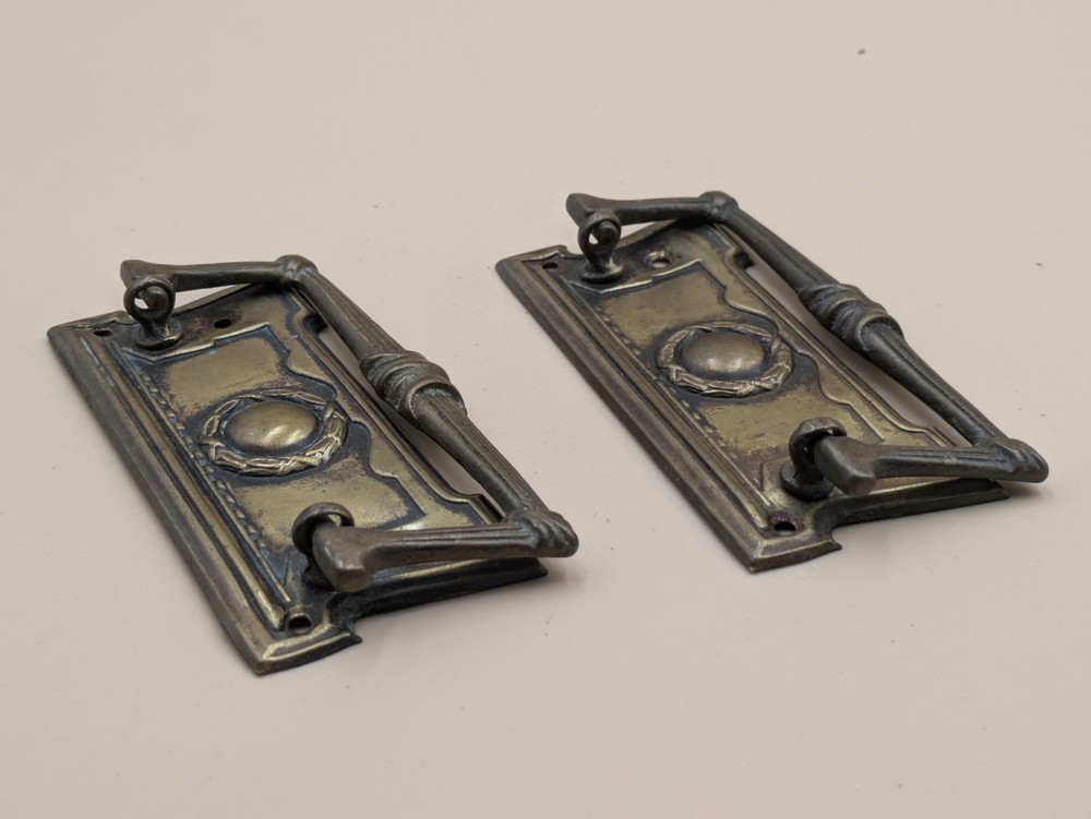 VICTORIAN EDWARDIAN DRAWER PULL PAIR HANDLES RECLAIMED ORIGINAL YELLOW BRASS