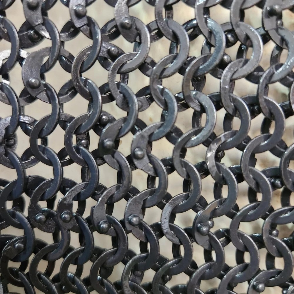 "9mm Flat Riveted Chainmail Shirt | Solid Rings Hauberk | Front-Open Large | Oil