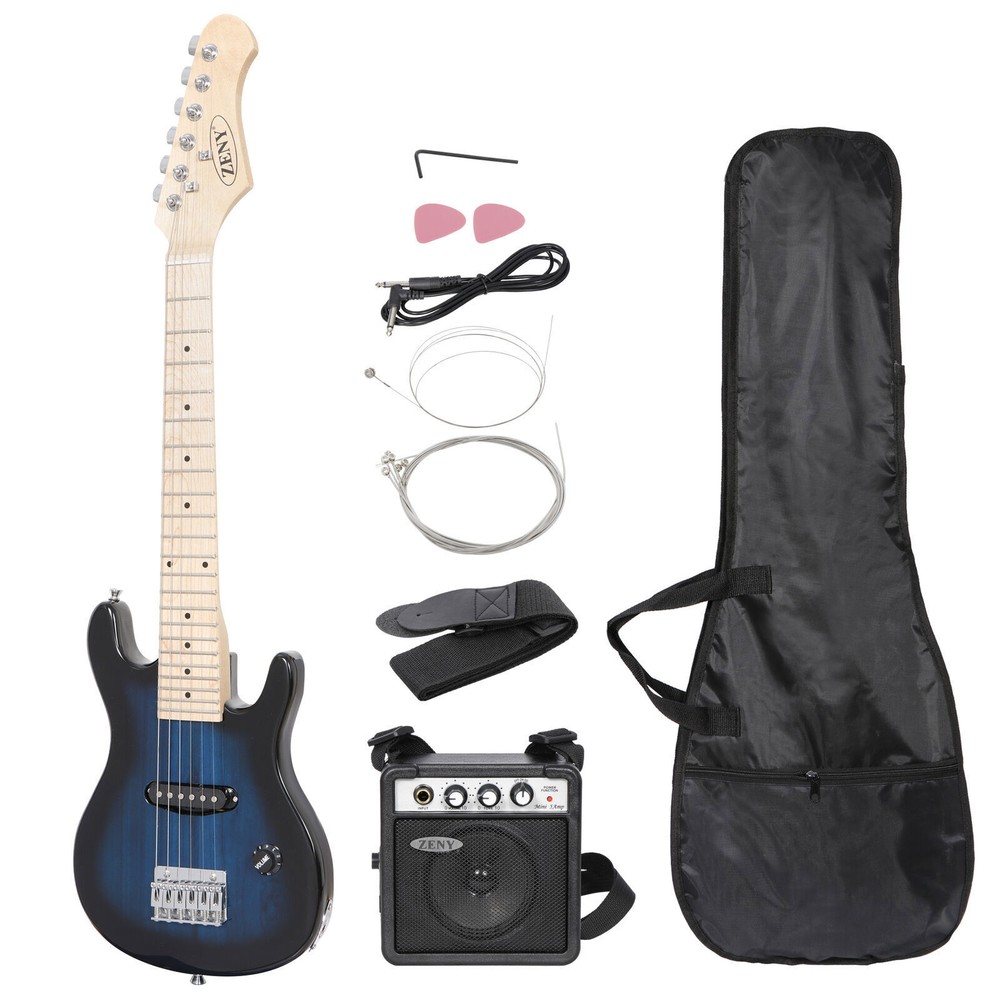 Blue Full Size Beginner Electric Guitar Set with Case Strap Capo Strings 30"