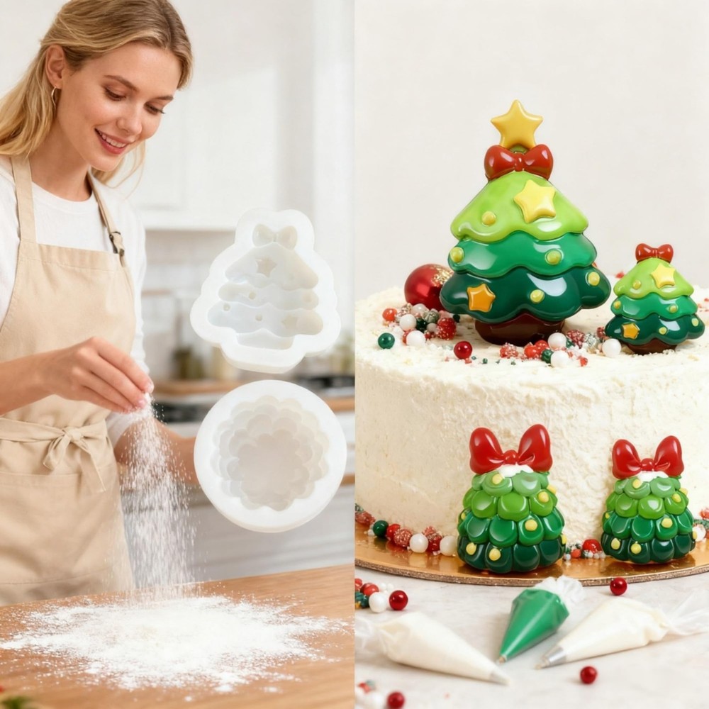 4 Pcs Christmas Tree Silicone Molds, Candy White