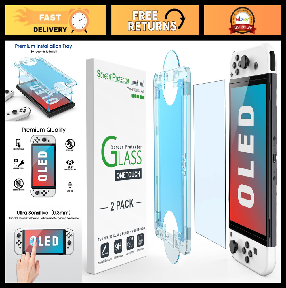 Auto-Alignment OneTouch Screen Protector for Nintendo Switch OLED 7" - 2 Pack, T