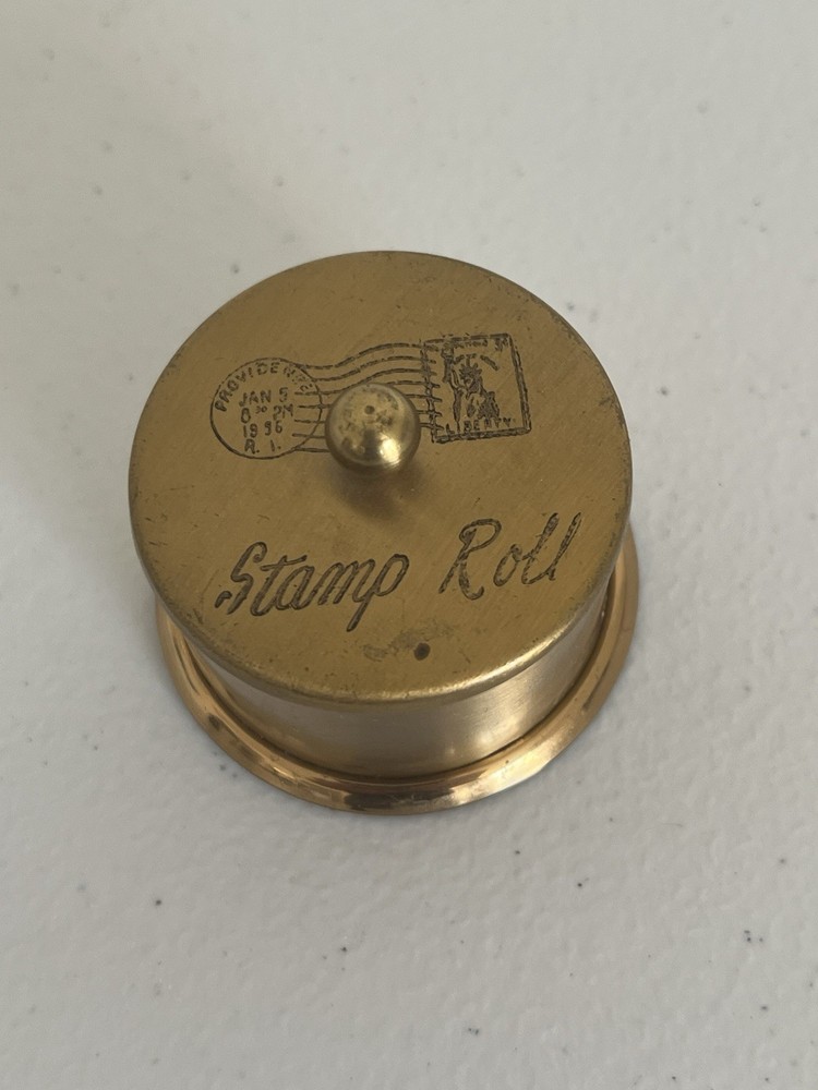 Brass Stamp Roll Dispenser Desktop Postage Holder Etched Vintage
