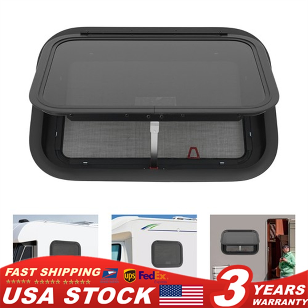 22" x 15" RV Exit Window Camper Push Out Emergency Window w/ Trim & Screen Black