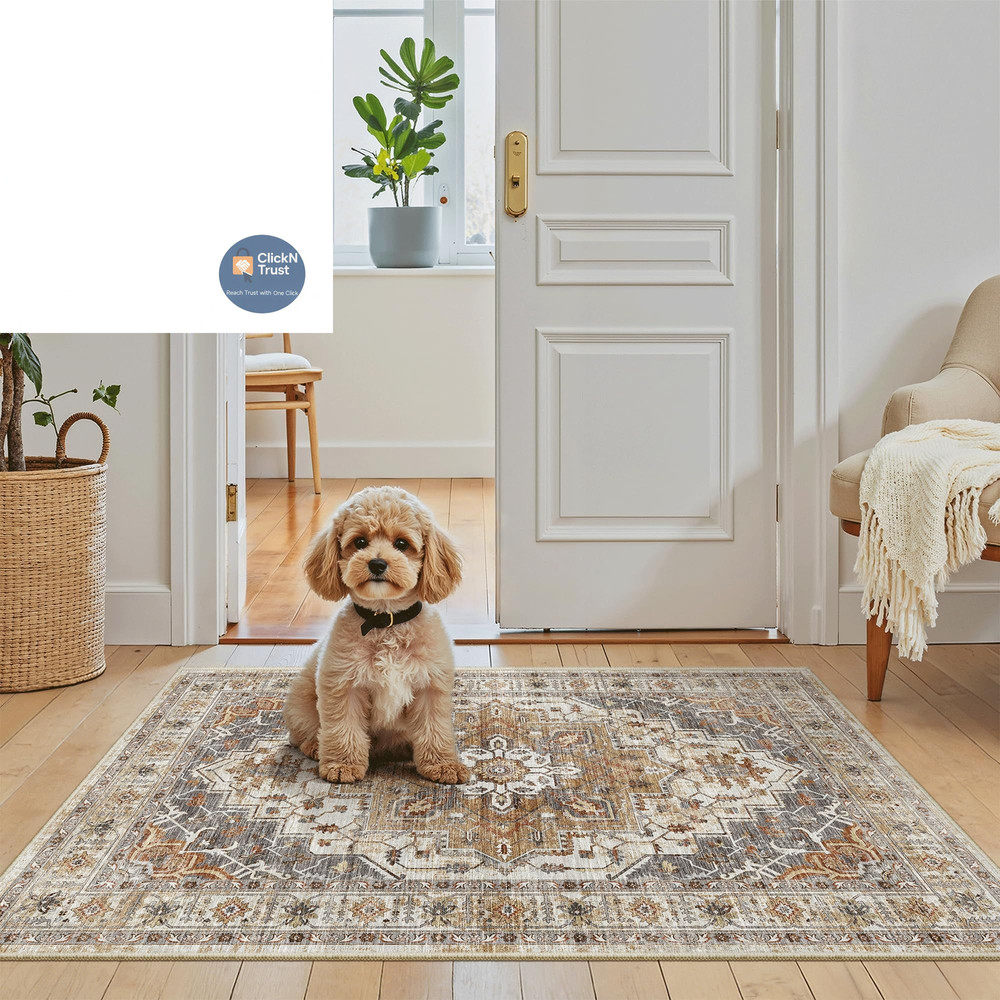 Madane Washable Area Rug 2x3, Small 2' x 3' (Rectangular), Turmeric/Grey