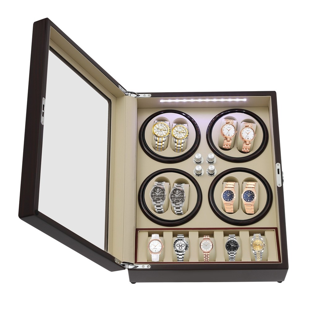 8+5 Automatic Watch Winder Box Watch Display Case Storage with LED Light 4 Modes