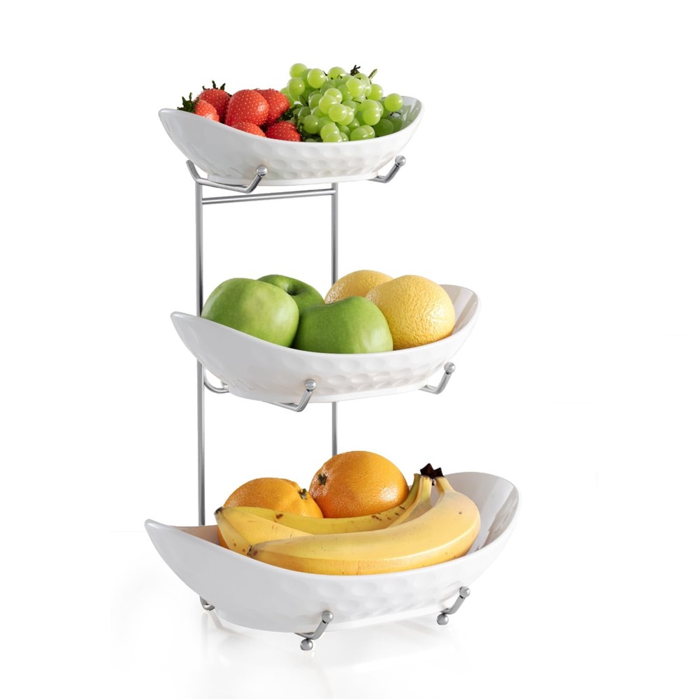 Fruit Bowl, 3 Tier Ceramic Fruit Basket, 3 Tier Serving Stand Serving Bowl wi...