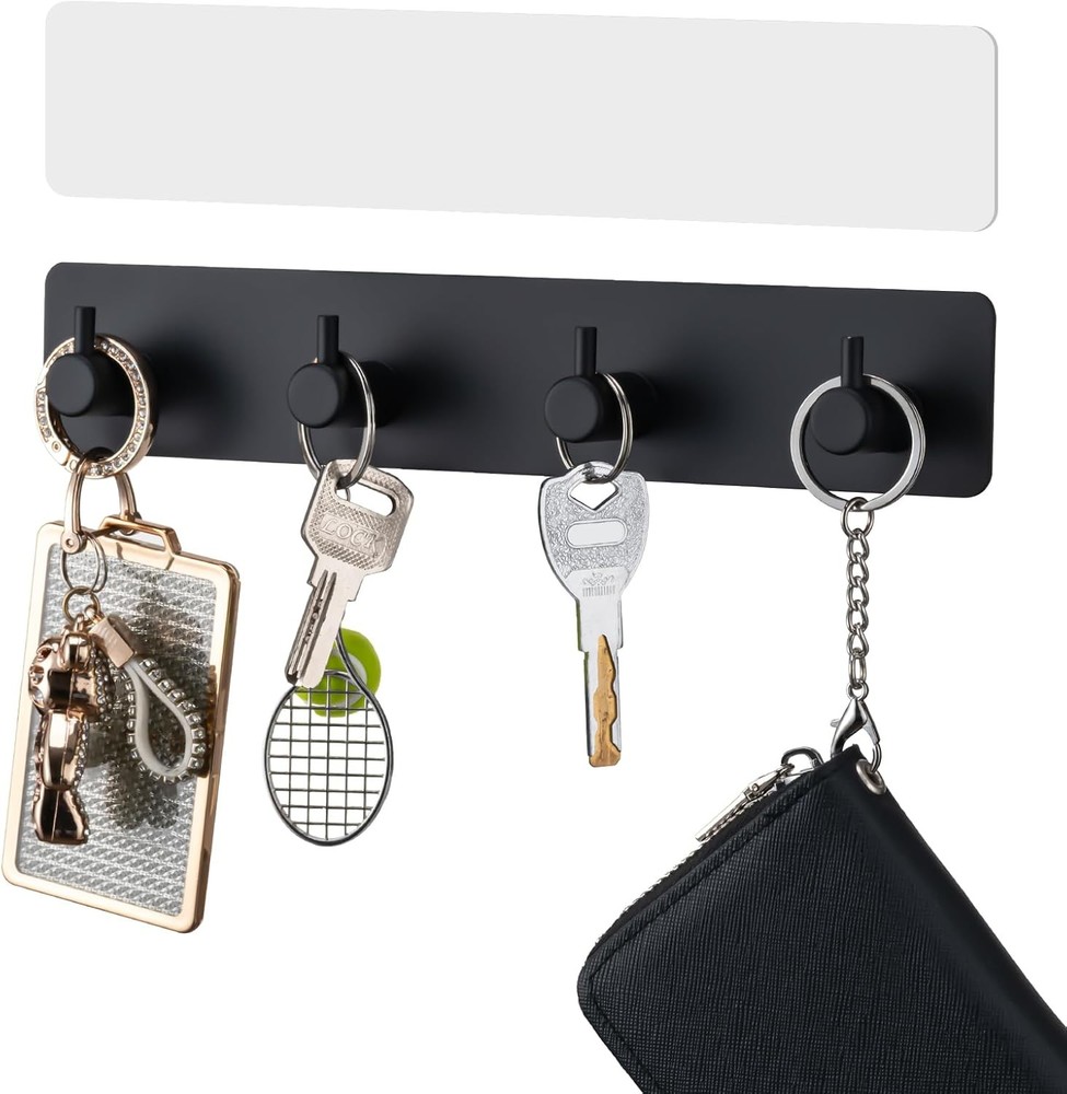 Key Holder Wall Mount 4 Hooks Black