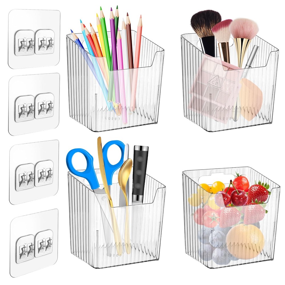 4 Pack Clear Adhesive Wall Mount Organizers, Stackable Cabinet Door Storages ...