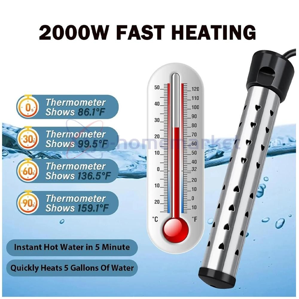 Immersion Water Heater , 2000W Submersible Portable Electric Heaters 110V
