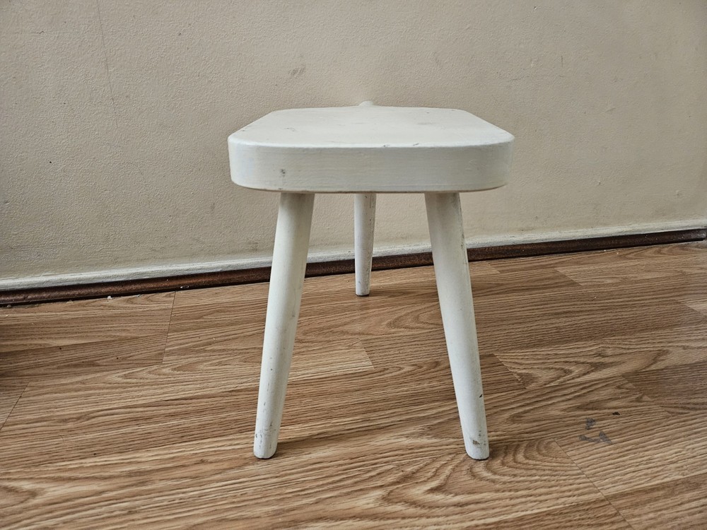 Antique Primitive Foot Stool Hand Made Painted White