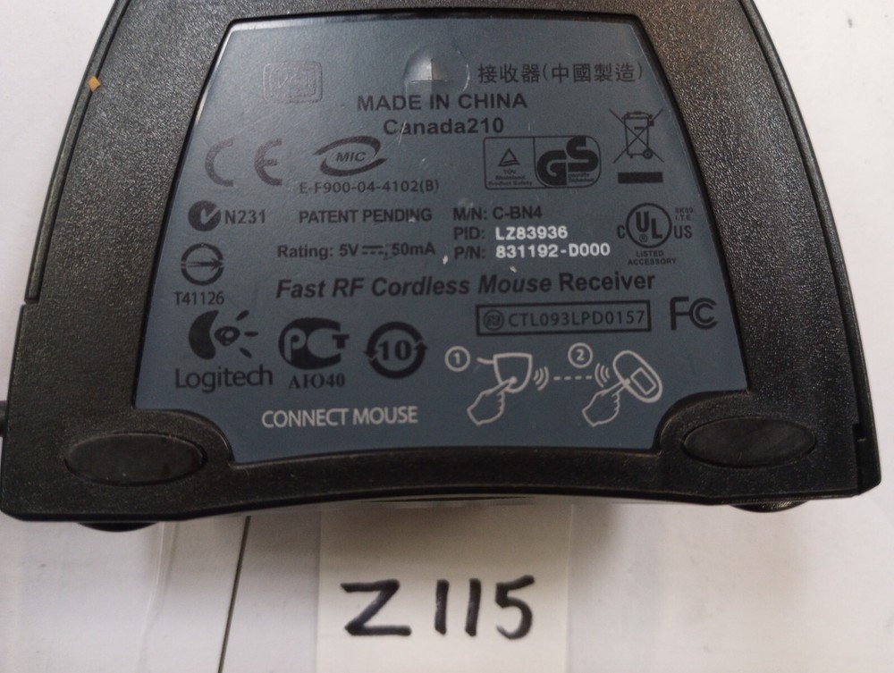 Genuine Logitech (C-BN4) Solid Black Fast RF Cordless USB Mouse Receiver *READ*