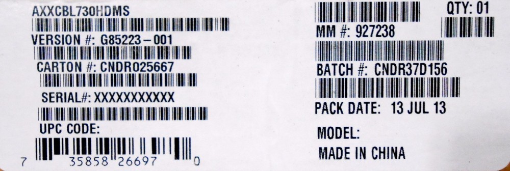 Intel AXXCBL730HDMS Cable Kit New Bulk Packaging