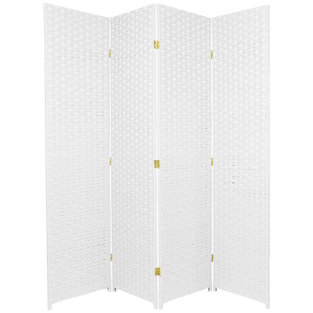 6 ft. Tall Woven Fiber Room Divider - 4 Panel - White