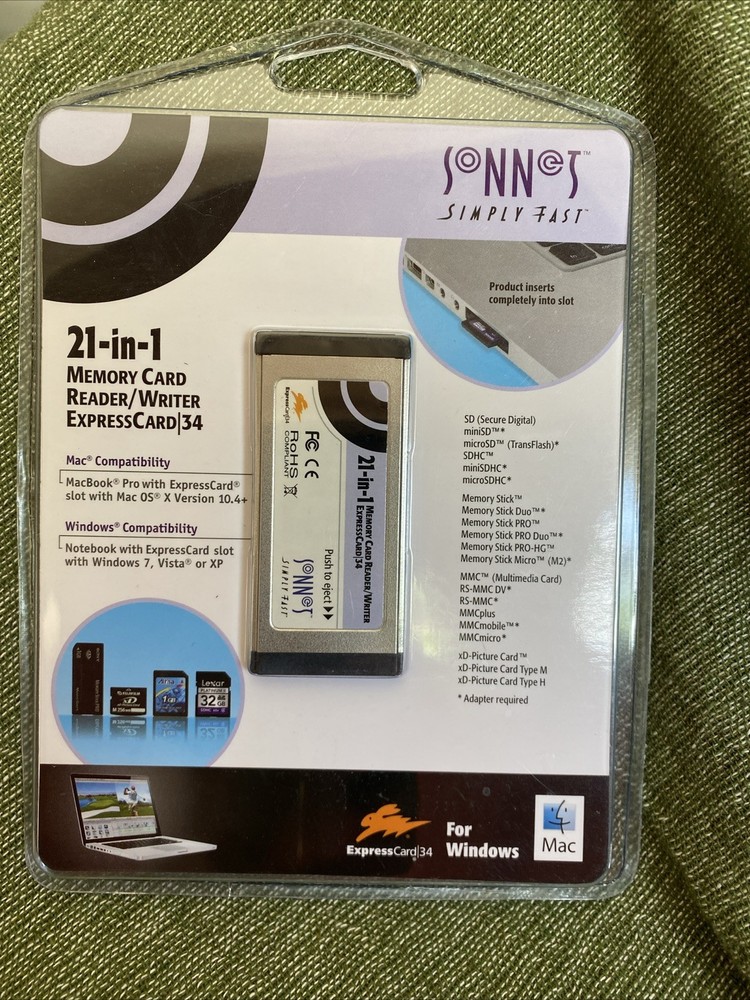 Sonnet Tech Memory Card Reader/Writer Express card/34 21 In 1 Functions MmRW-E34
