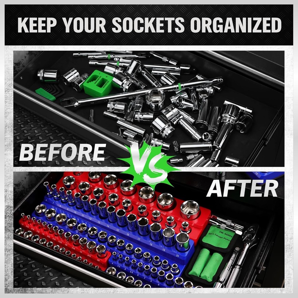 Magnetic Socket Organizer Set 6pcs, Holds 143 Sockets, Assorted Sizes, Heavy ...