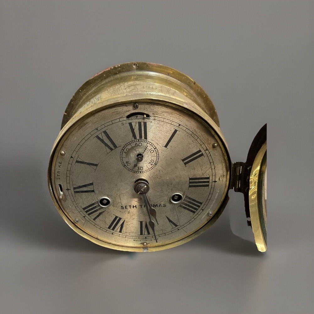 Vintage Seth Thomas Ships Clock With Scratched Face Runs Great
