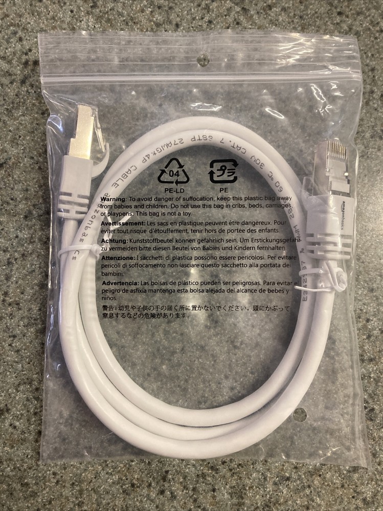 Amazon Basics 3ft White RJ45 Cat 7 High Speed Ethernet Cable