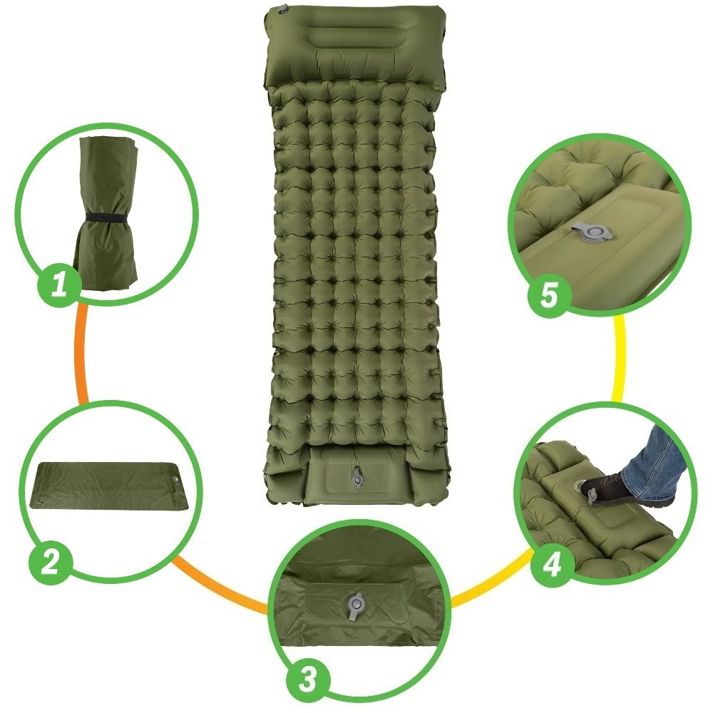 Outdoors Inflatable Sleeping Pad with Built-in Foot Pump, Olive
