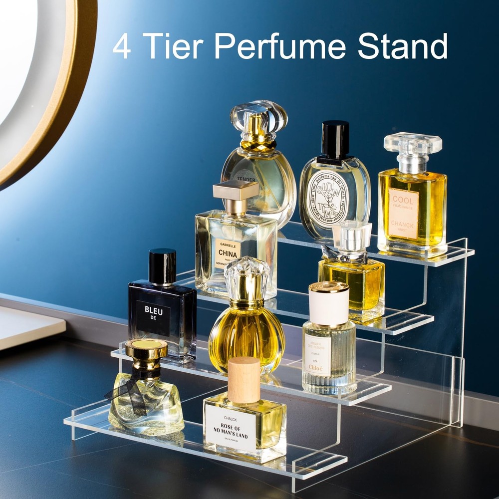 HENABLE 4 Tier Acrylic Display Risers, Perfume Organizer Stand, Transparency