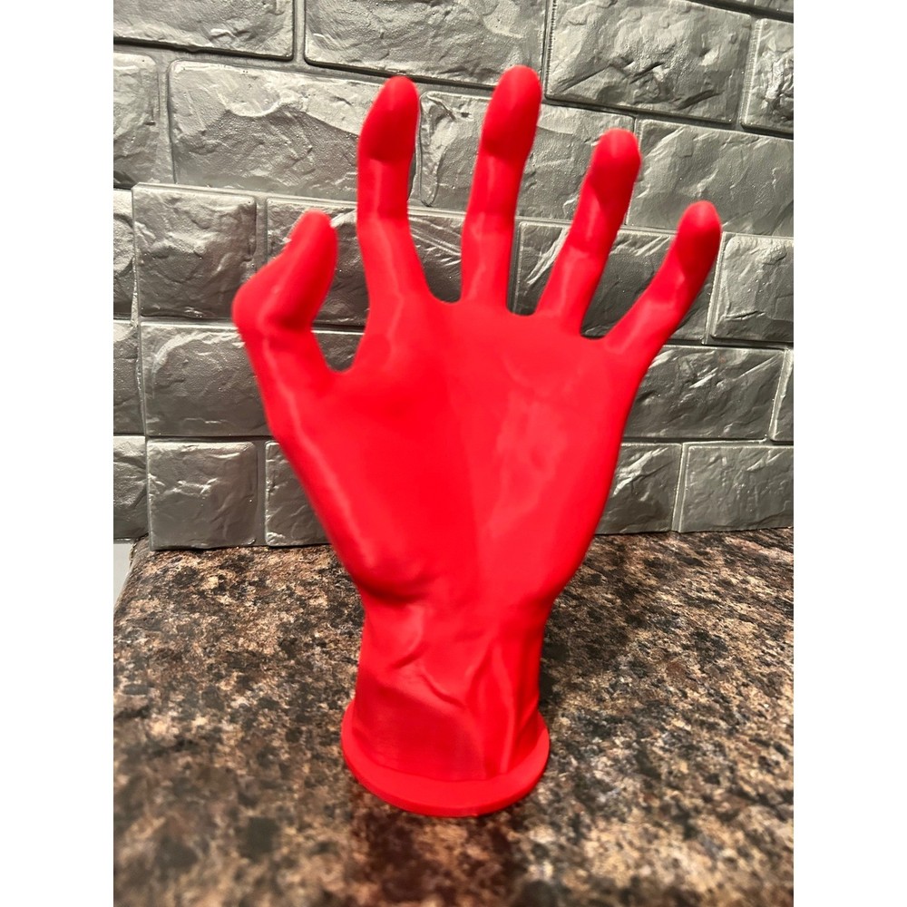 Bright Red 3D Printed Hand Shaped Holder Organizer w. Removable Base wall mount