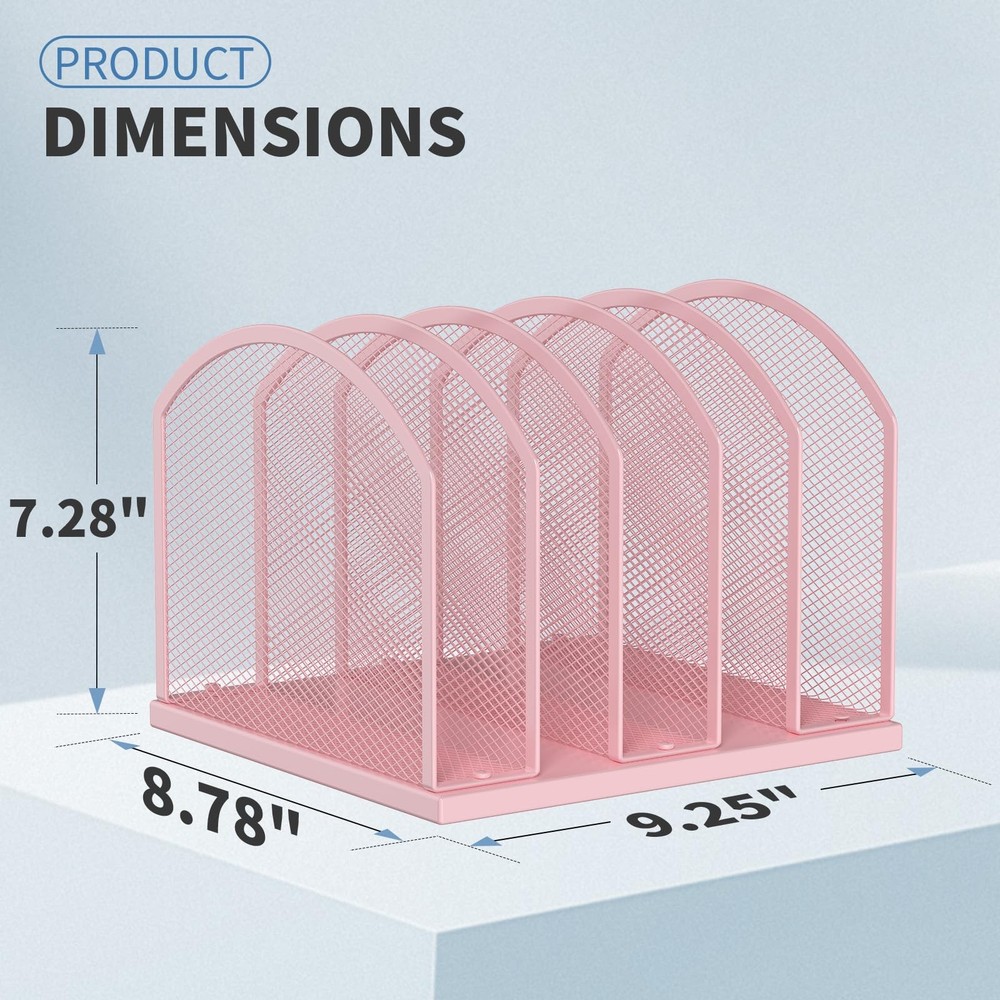 5-Section Vertical Desktop Organizer, 5-Section Mesh File Folder Stand Sorter...