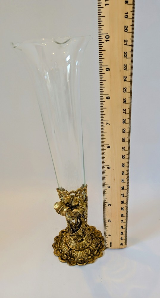 Vintage Regency Ormolu Vanity Flower Bud Vase with Glass Insert