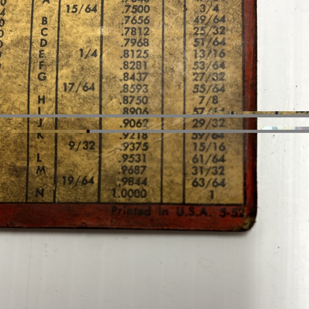 Snap-on Tools 5-52 Tap Drill Size Indicator Circular Round Slide Rule Chart 1952