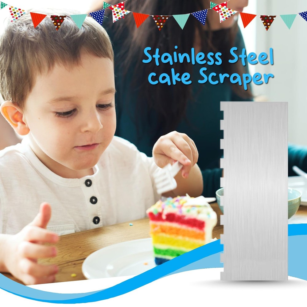 9 Inch Stainless Steel Cake Scraper Cake Decorating Tools Sided Patterned Edg...